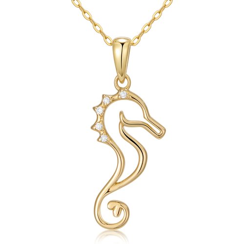 9K Gold Round Moissanite Seahorse Pendant Necklace