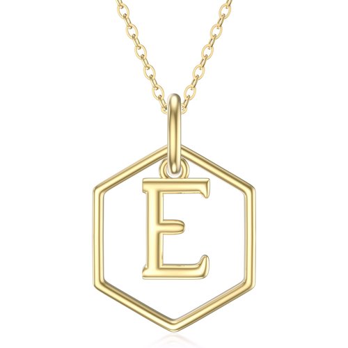 9K Gold Round Pendant Necklace with Initial Letter E