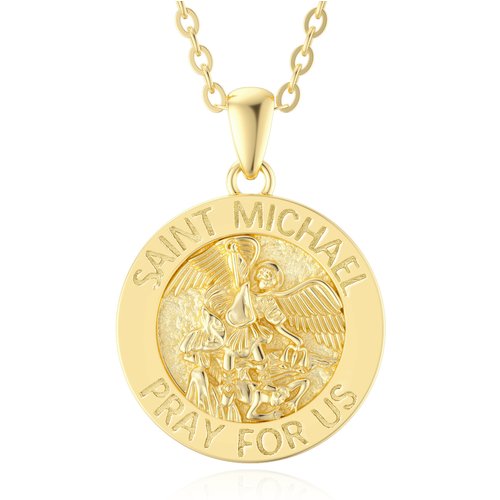 9K Gold Saint Michael Coin Pendant Necklace