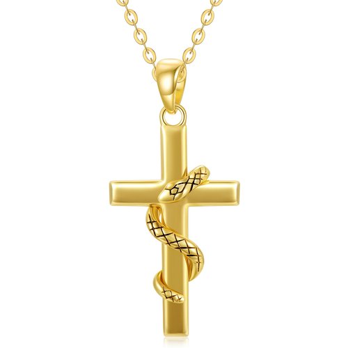 9K Gold Snake & Cross Pendant Necklace