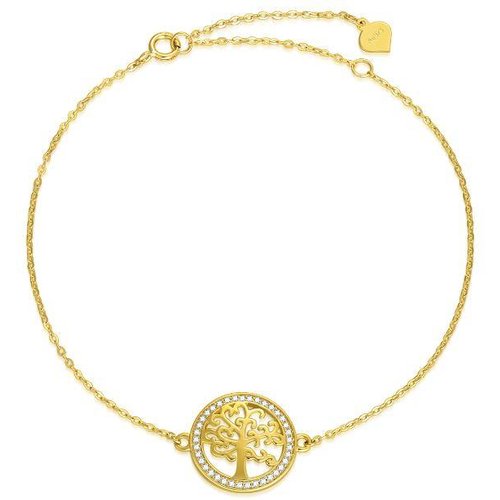 9K Gold Cubic Zirconia Tree Of Life Charm Bracelet