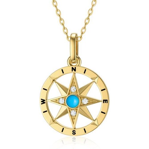 9K Gold Turquoise Compass Pendant Necklace