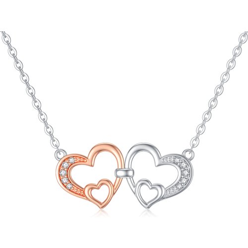 9K Two-Tone Circular Cubic Zirconia Interlocking Hearts Pendant Necklace For Women Best Friend