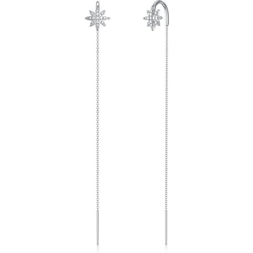 9K White Gold Circular Shaped Cubic Zirconia Star Drop Earrings