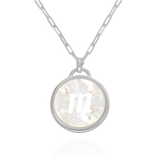 9K White Gold Mother Of Pearl Personalized Initial Letter Pendant Necklace For Women