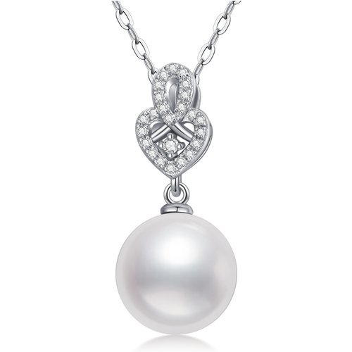 9K White Gold Pearl Round Pendant Necklace