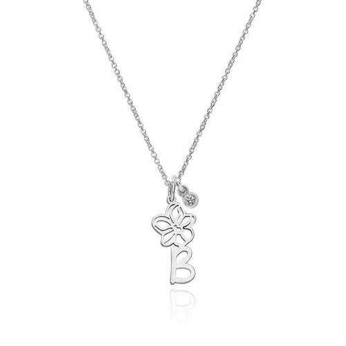 9K White Gold Cubic Zirconia Personalized Birthstone Initial Letter Pendant Necklace
