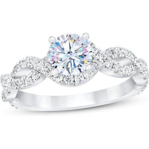 9K White Gold Round Moissanite Engagement Ring