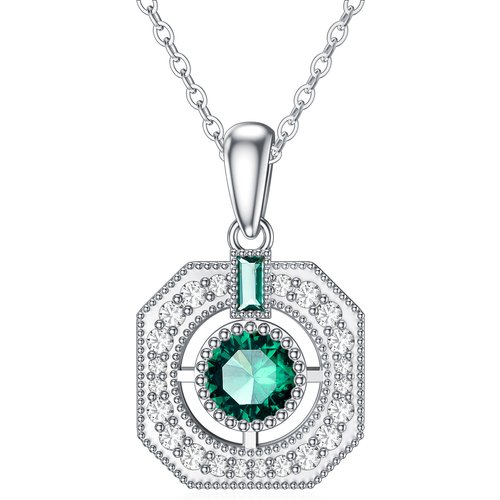 9K White Gold Cubic Zirconia Square Pendant Necklace