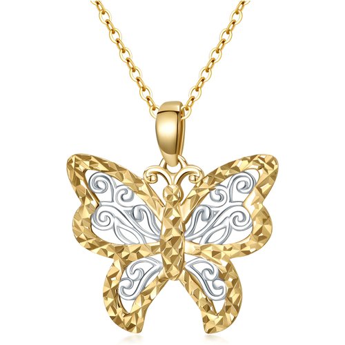 9K Two-Tone Butterfly Pendant Necklace For Women