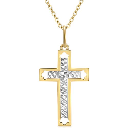 9K Gold Two-Tone Cross Pendant Necklace For Unisex