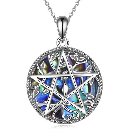 Sterling Silver Circle Tree Of Life & Tetragrammaton Pentagram Necklace for Women Men