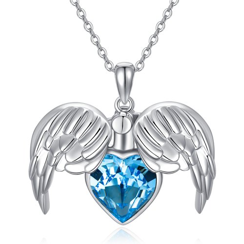 Sterling Silver Cubic Zirconia Angel Wing & Heart Pendant Necklace