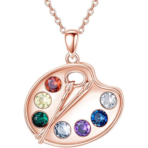 Sterling Silver With Rose Gold Plated Artist Paint Palette And Brush Necklace Pigment Necklace For Women