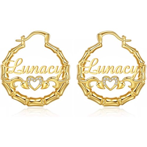 925 Sliver Bamboo Hoop Custom Natural Diamonds Name Earrings Personalised For Women