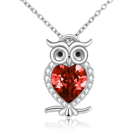 Sterling Silver Cubic Zirconia Owl & Heart Necklace for Women
