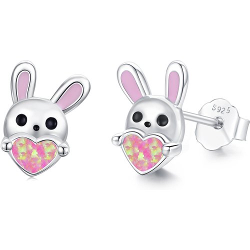 Sterling Silver Opal Rabbit Stud Earrings