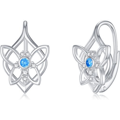 Sterling Silver Round Cubic Zirconia Butterfly Lever-back Earrings