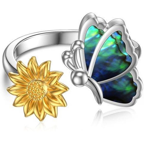 Sterling Silver Butterfly & Sunflower Ring