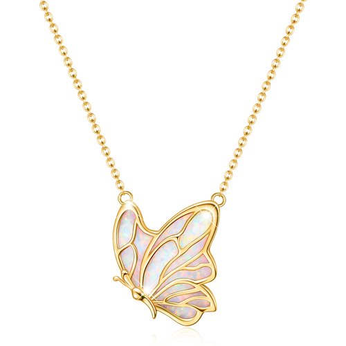 Gold Vermeil Opal Butterfly Necklace for Women