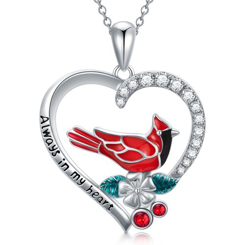 Sterling Silver Circular Shaped Cubic Zirconia Cardinal Wildflowers Heart Pendant Necklace