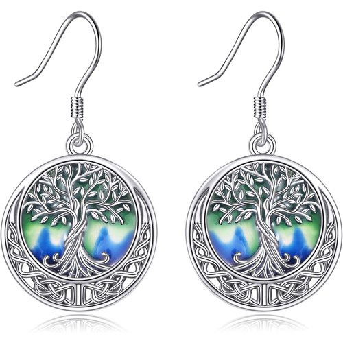 Celtic Enamel Tree Of Life Drop Earrings In 925 Sterling Silver