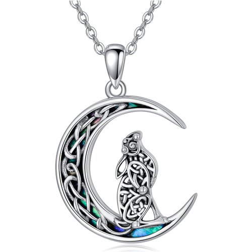 Sterling Silver Abalone Shellfish Rabbit & Celtic Knot & Moon Pendant Necklace