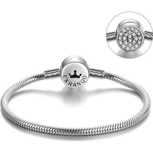 Sterling Silver Cubic Zirconia Round Snake Bone Chain Bracelet