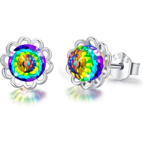 Sterling Silver Crystal Wildflowers Stud Earrings for Women