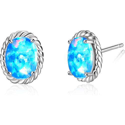 Sterling Silver Opal Stud Earrings