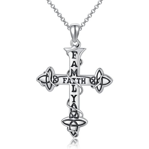 Cross Necklace Sterling Silver Faith Family Lord's Prayer Gothic Christian Jewelry