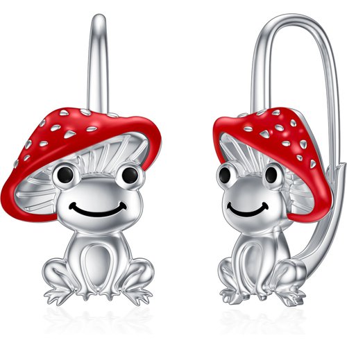 Sterling Silver Frog & Mushroom Lever-back Earrings