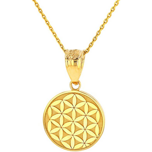 Sterling Silver with Yellow Gold Plated Flower Of Life Sacred Geometry Pendant Necklace