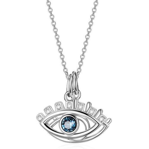 Sterling Silver Blue Crystal Evil Eye Necklace for Women Men