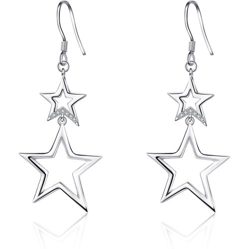 Double Star Zircon Sterling Silver Drop Dangle Earrings Party Gifts for Women Girls
