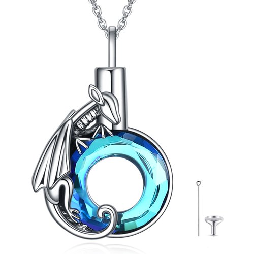 Sterling Silver Crystal Dragon Urn Necklace for Ashes for Women