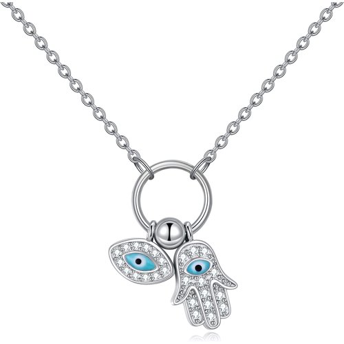 Sterling Silver Cubic Zirconia Evil Eye & Hamsa Hand Necklace for Women