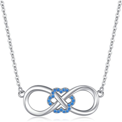 Sterling Silver Blue Cubic Zirconia Flowers & Infinity Symbol Necklace for Women