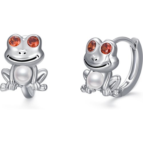 Sterling Silver Cubic Zirconia & Pearl Frog Hoop Earrings