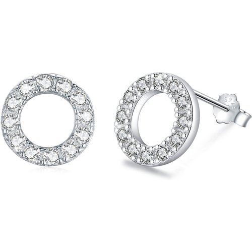 Sterling Silver Circular Shaped Cubic Zirconia Round Stud Earrings