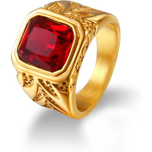 Gold Plated Princess Cut Large Center Stone Ruby Ring for Men