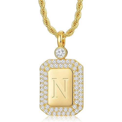 Gold Vermeil Silver chain Personalized Initial Letter & Bar Necklace for Women