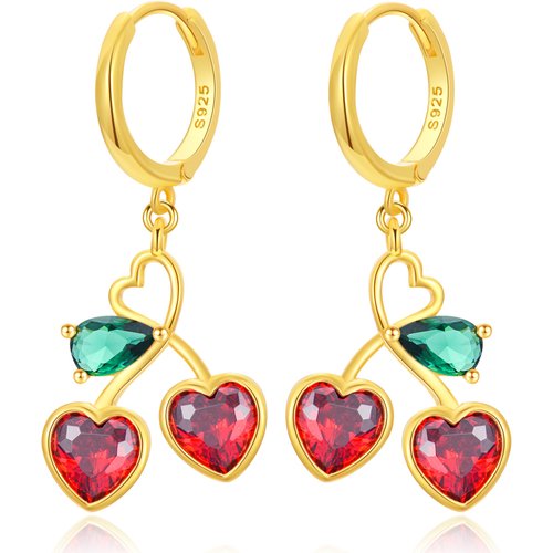 Gold Vermeil Cherry Heart Drop Earrings for Women
