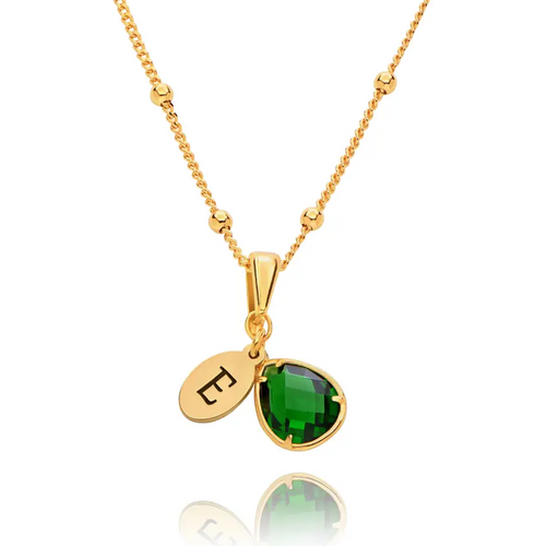 Gold Vermeil Personalized Initial Letter Necklace with Birthstone for Women