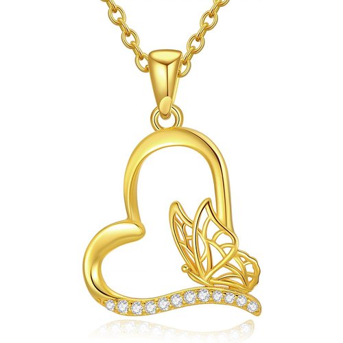 Gold Vermeil Cubic Zirconia Butterfly & Heart Necklace for Women