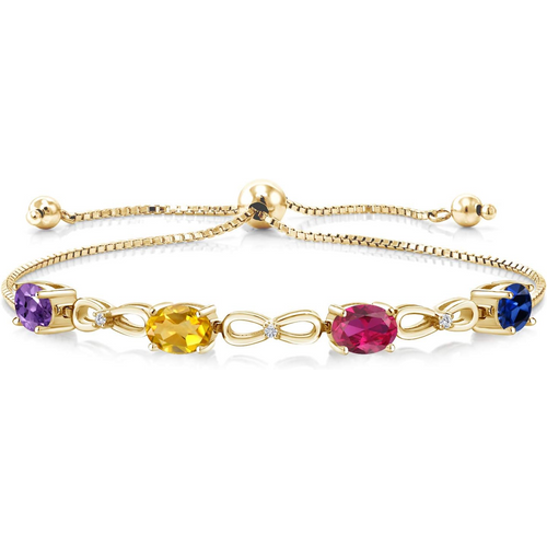 Gold Vermeil Moissanite Personalized Birthstone Grandmother Mother & Sisters & Bow Charm Bracelet