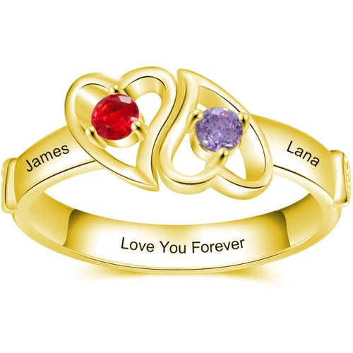 Sterling Silver with Yellow Gold PlatedPersonalized Birthstone & Engraving Ring