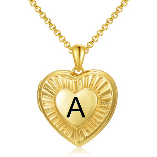 Gold Vermeil Personalized Initial Heart Photo Locket Necklace for Women