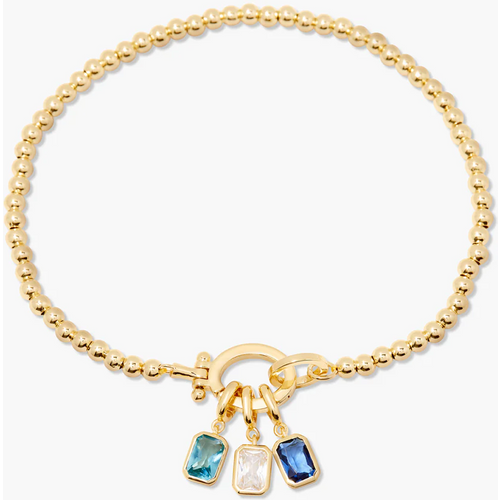 Gold Vermeil Princess Cut Personalized Birthstone & Mother & Sisters Metal Beads Bracelet