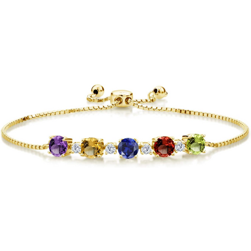 Gold Vermeil Round Cut Moissanite Personalized Birthstone Mother & Sisters Charm Bracelet
